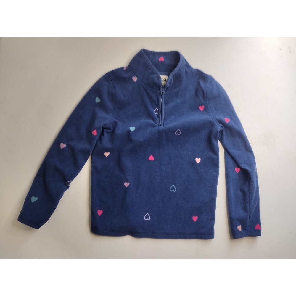 OshKosh Bgosh‎ Girls Navy Blue Heart Print Fleece Quarter Zip Pullover Size 6 6X